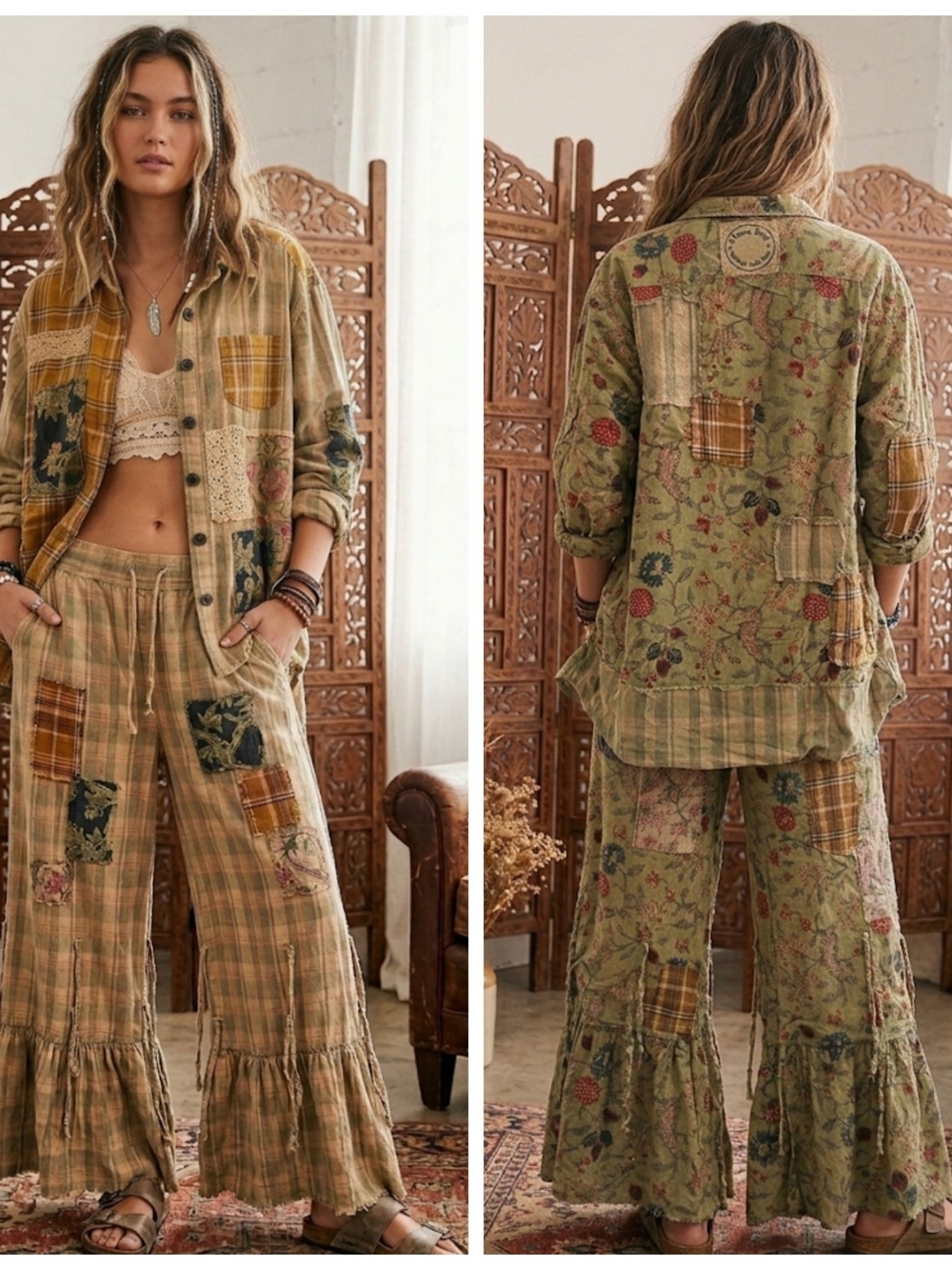 Bohemian Patchwork Distressed Strawberry Field Reversible Jacket